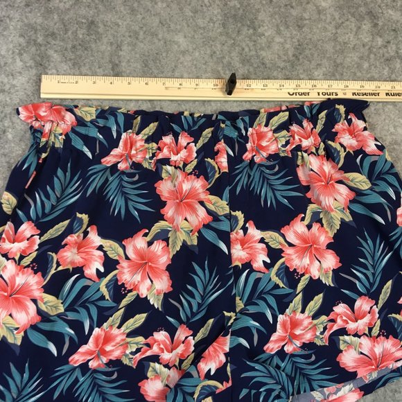 Shein Curve Shorts 4X High Waist Mini Navy Blue Tropical Floral Pull On Hibiscus - Picture 5 of 11